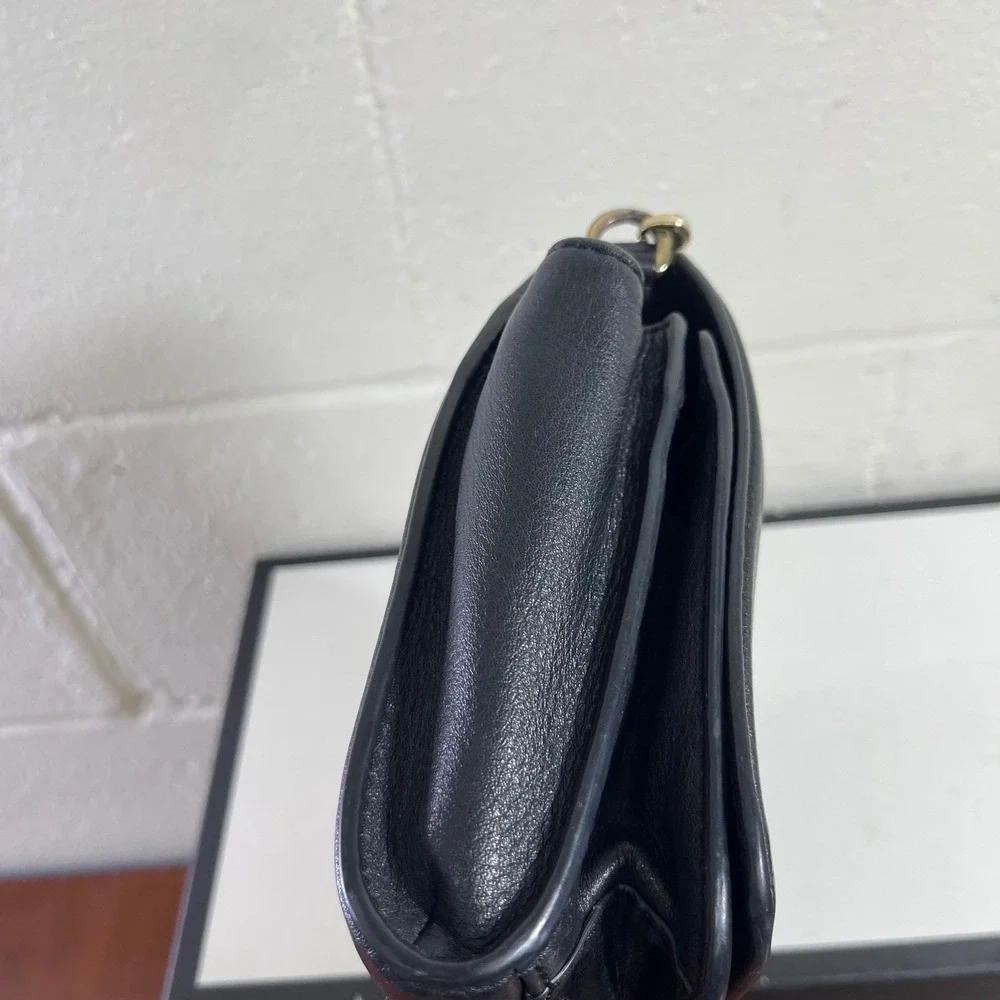 Tory Burch Black Pebbled Leather Crossbody Bag Gold Chain Strap